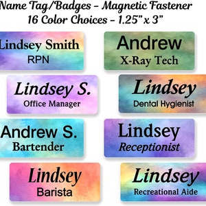 Name Badge, Name Tag, Personalized Custom ID Tag, Magnetic Fastener - BLANK29 WATERCOLOR