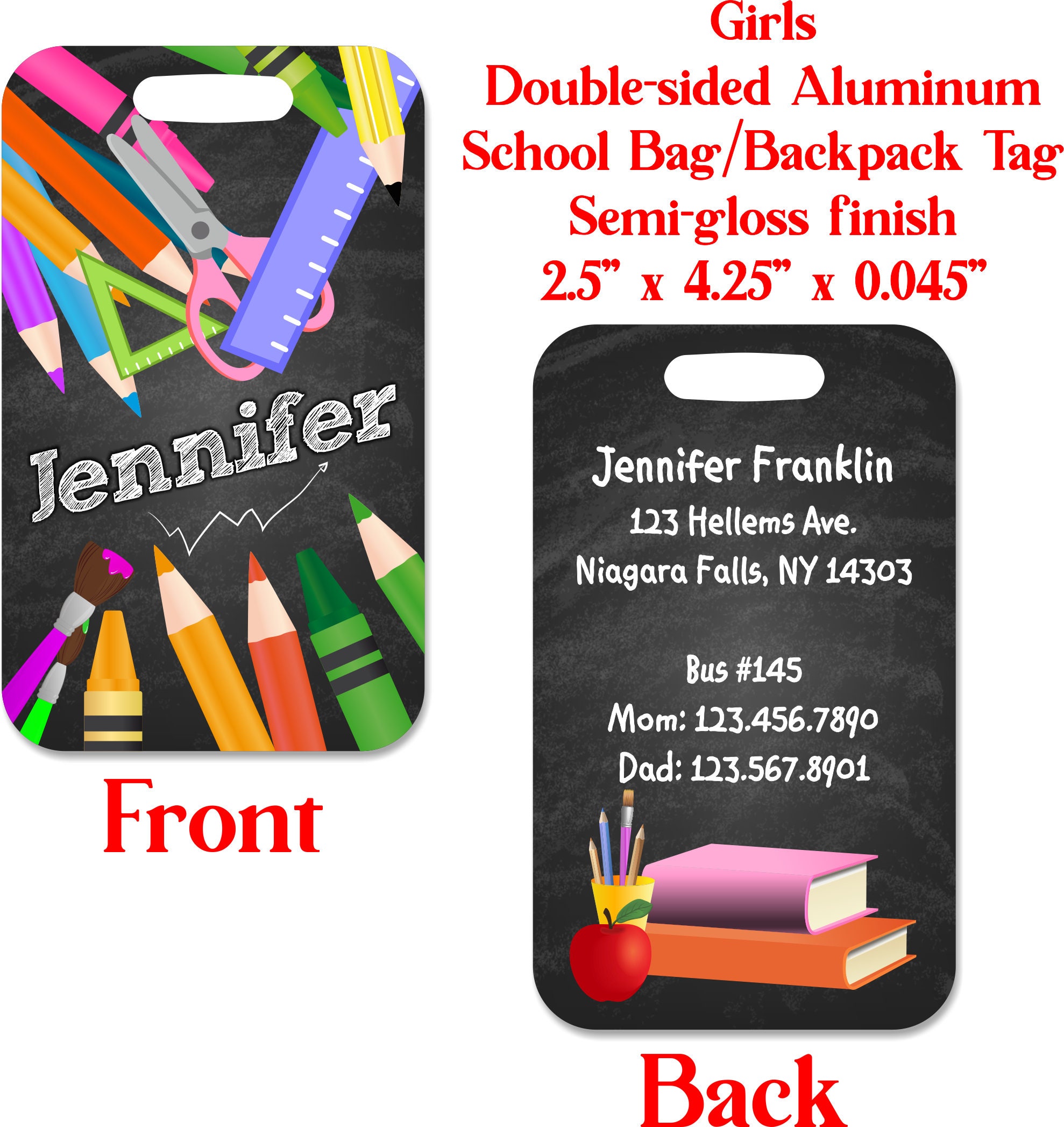 Personalized Girls School Bag Tag Backpack Tag Aluminum ID Etsy Canada