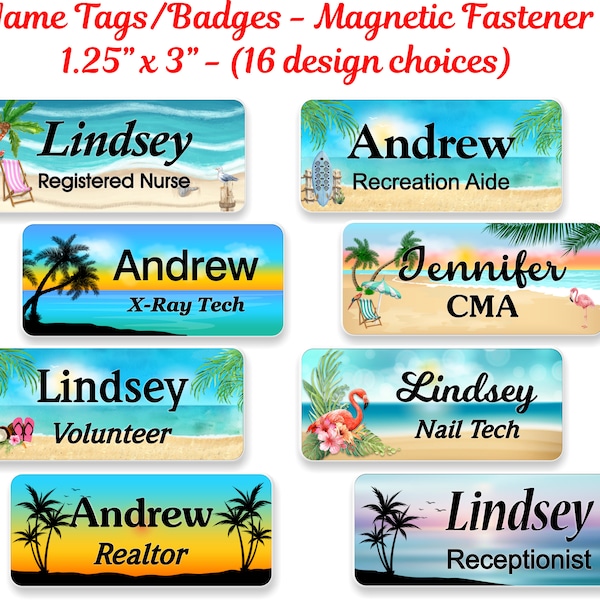 Tropical Beach Name Tag, Name Badge, Personalized Custom ID Tag, Magnetic Fastener - TROPICAL5