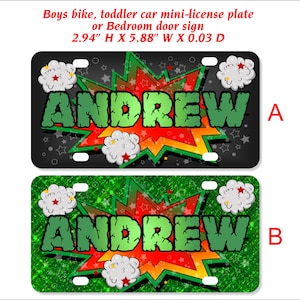 Boy's Bike Mini License Plate, Bedroom Door Sign, Personalized Gift - SUPERHERO2