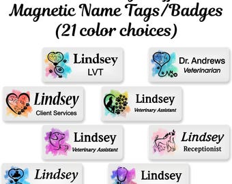 Veterinary Staff Magnetic Name Badge, Personalized Pet Clinic ID Name Tag - VETERINARIAN13