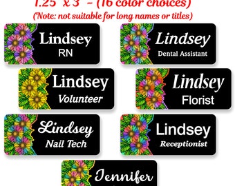 Floral Name Tag, Name Badge, Personalized Custom ID Tag, Magnetic Fastener - FLORAL3