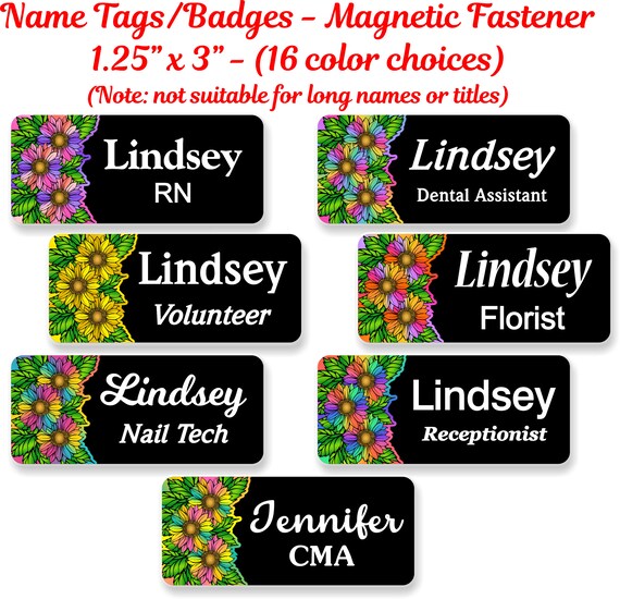 Floral Name Tag Name Badge Personalized Custom ID Tag Etsy