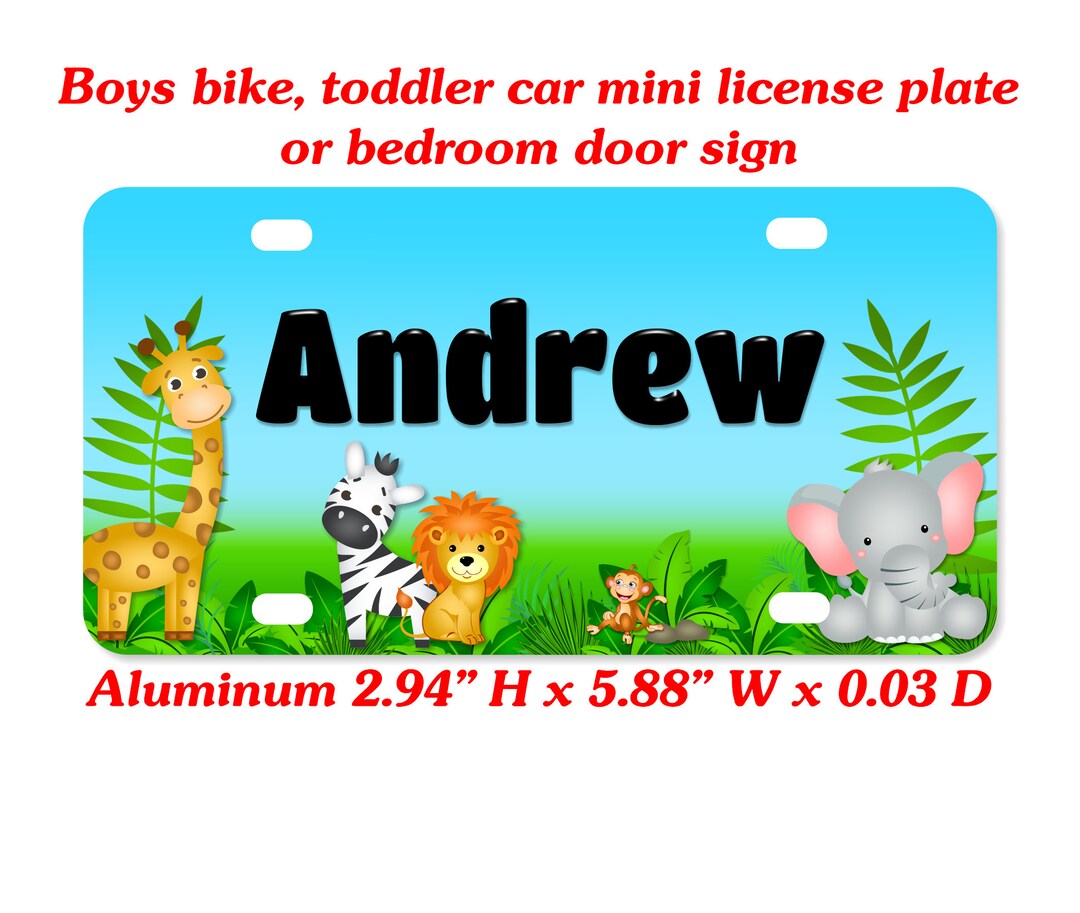 Boys Bike Name Plate, Mini License Plate, Bedroom Door Sign, Jungle
