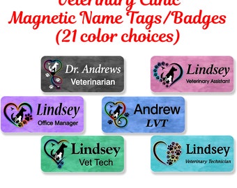 Veterinary Clinic Name Badge, Name Tag, Personalized Custom ID Tag, Magnetic Fastener - VETERINARIAN9