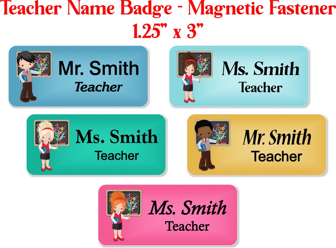 School Teacher Name Tag Name Badge Personalized Custom ID Etsy España