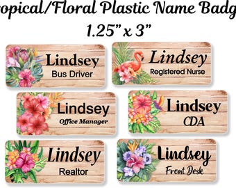 Tropical Beach Name Badge, Personalized Plastic ID Name Tag