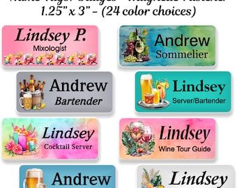 Bartender Name Tag, Cocktail Server Name Badge, Personalized Custom ID Tag, Magnetic Fastener - BARTENDER