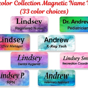 Name Badge, Name Tag, Personalized Custom ID Tag, Magnetic Fastener - BLANK2 WATERCOLOR