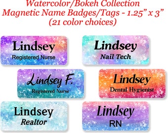 Name Badge, Magnetic Name Tag, Personalized Custom ID Tag, Watercolor Abstract - ABSTRACT13