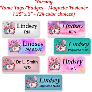 Nursing Name Badge, Name Tag, Personalized Custom Identification Tag, RN RPN LPN, Magnetic Fastener - NURSING2