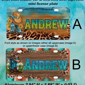 Boy Western Cowboy Bike Name Plate, Mini License Plate, Bedroom Door Sign, Personalized Gift - COWBOYKID