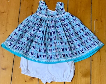 50er Jahre Reproduktion SONNENDRESS und BLÜHENDEN / Baumwolle / handgemacht / Kleinkind / Baby / Pumphose / Kleid / Retro / Baumwolle / Rick Rack