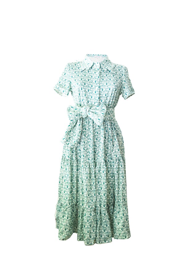 white dress with green leaves
