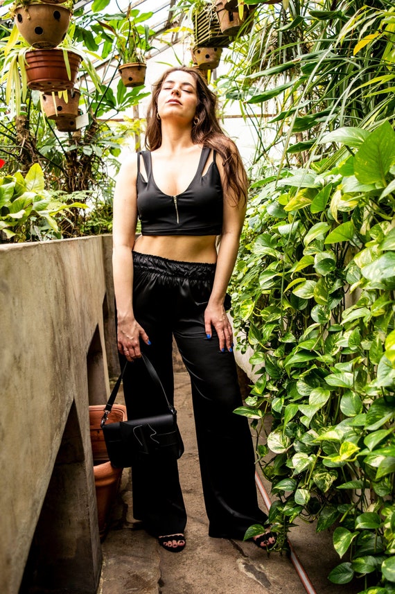 Black Chiffon Wide Leg Pantsblack Beach 