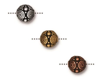 Spirals Beads, 8.5mm TierraCast Antique Silver, Antique Gold or Antique Copper Plated Pewter