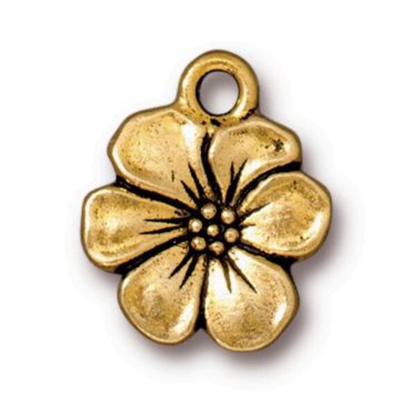 Apple Blossom Charms, Antique Gold-Plated Pewter, TierraCast Flower Charm (3/pkg.)