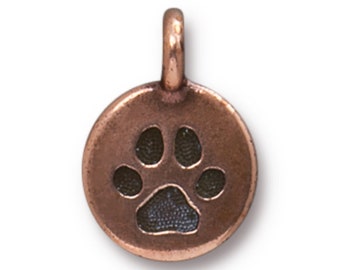 Pawprint Charm, TierraCast Antique Copper or Brass Ox-Plated