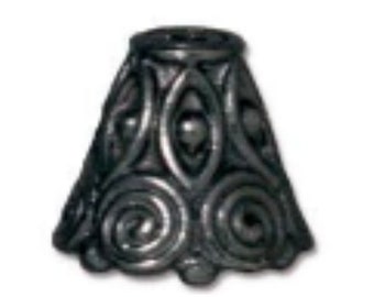 Spiral Cone Bead Caps, TierraCast Black Oxide Gunmetal Plated Pewter