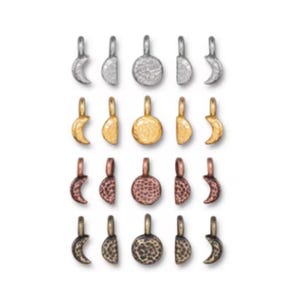 Moon Phases Charm Set, TierraCast Bright Silver, Bright Gold, Antique Copper, Brass Ox Plated Pewter