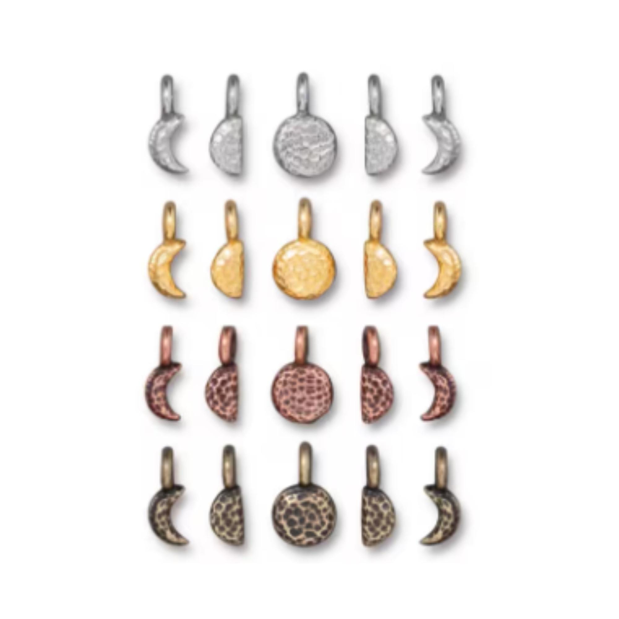 TierraCast Moon Phases Charm Set: Bright Silver, Gold, Copper Pewter