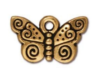 Spiral Butterfly Charm, TierraCast Antique Gold or Antique Copper-Plated Pewter