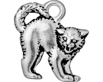 Halloween Cat Charms, Owl Charms, Antique Silver Plated, Authorized TierraCast Dealer (T241)