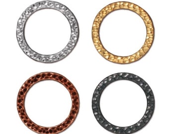 1 Inch Hammertone Ring Links, TierraCast White Bronze, Bright Gold, Antique Copper or Black Oxide Plated Pewter