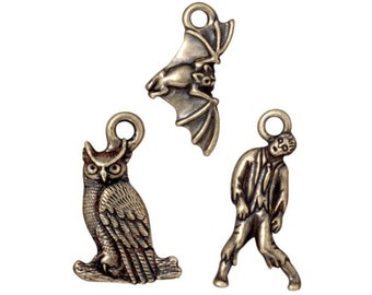 Halloween Charms, Brass Ox Plated Lead Free Pewter (T479)