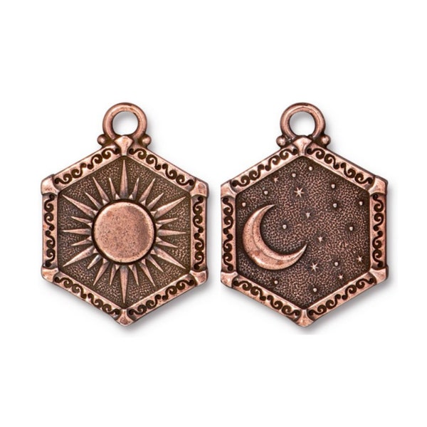 Sun and Moon Pendant, TierraCast Antique Copper Plated Pewter, Celestial Pendant