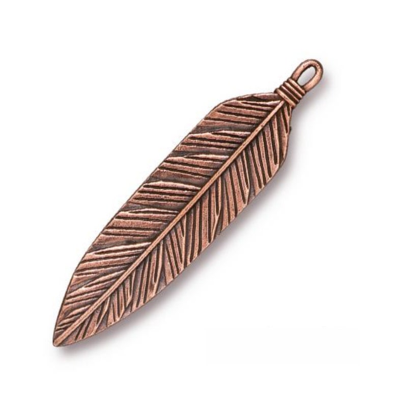 3 Inch Feather Pendant, TierraCast Antique Silver or Antique Copper Plated Pewter, Lead-Free, Made in the USA image 2