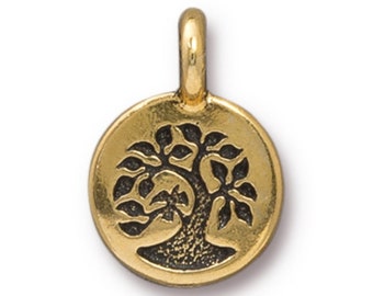 Tree Charm, TierraCast Antique Antique Gold or Antique Copper-Plated Pewter
