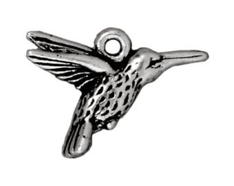 Hummingbird Charms, TierraCast Antique Silver Plated Double-Sided Wholesale Hummingbird Charms