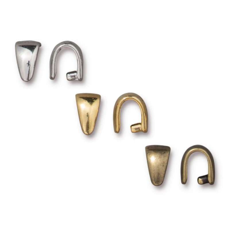 TierraCast Bright Rhodium Click for Bulk Discounts Bright Gold or Brass Ox Plated Pewter Smooth Pinch Bail
