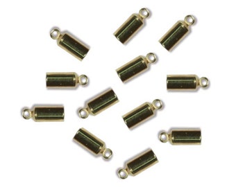 3mm Gold Plated Barrel Cord Ends, Kumihimo End Caps (Pkg. of 12)