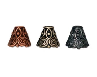 Spiral Cone Bead Caps, TierraCast Antique Copper, Brass Ox or Black Oxide Gunmetal Plated Pewter