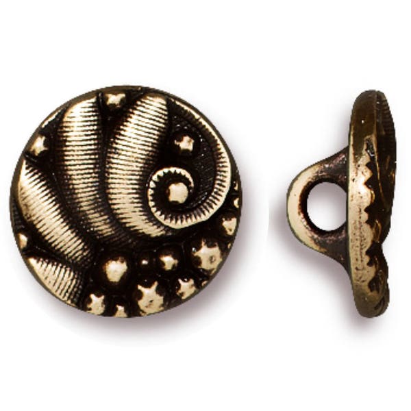 Czech Round Button, TierraCast Brass Ox Plated Pewter