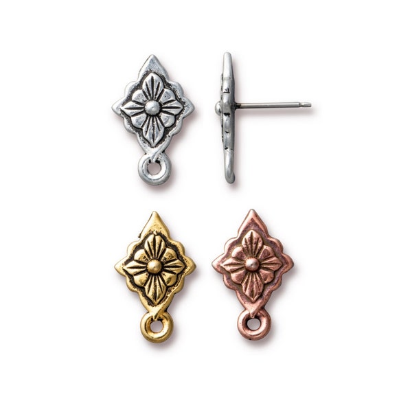 Reina Earring Posts, TierraCast Antique Silver, Antique Gold or Antique Copper-Plated Pewter, Keep the Faith Collection