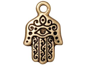 Hamsa Hand Charms, TierraCast Antique Gold or Antique Copper Pewter Evil Eye Charm