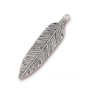 3 Inch Feather Pendant, TierraCast Antique Silver or Antique Copper Plated Pewter, Lead-Free, Made in the USA image 1