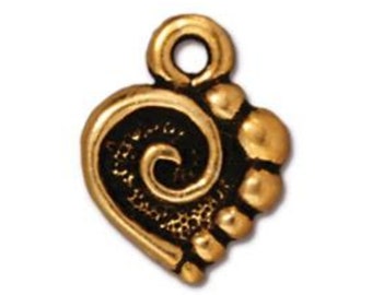 Spiral Heart Charm, TierraCast Antique Gold or Antique Copper-Plated Pewter 13x9mm