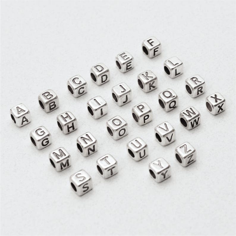 Wholesale Letter Beads USA Seller Approximately 5.2mm S905 Large Sterling Silver Cube Letter Beads Sterling Silver Initial Bead