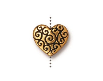 Heart Scroll Beads TierraCast Antique Gold or Antique Copper-Plated Pewter, 10.25 x 12mm