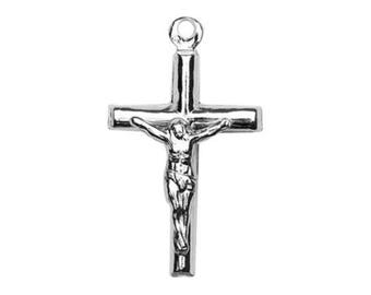 Italian Sterling Silver Crucifix Pendant: Religious Charm (15.7 x 26mm)