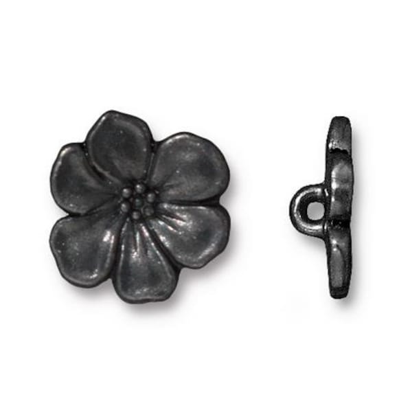 Apple Blossom Button, TierraCast Gunmetal Black Plated Pewter Shank Button (1 Piece)