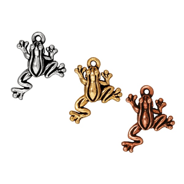 Frog Charm, TierraCast Antique Silver, Antique Gold or Antique Copper-Plated Pewter Leapfrog Charms