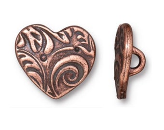 Amor Heart Buttons TierraCast Antique Copper Plated Pewter Buttons