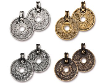 Asian Coin Pendant, TierraCast Antique Silver, Antique Gold, Antique Pewter or Brass Ox, Eastern Path Collection