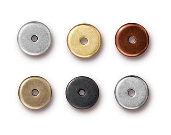 6mm Heishi Disk Spacer Beads 1.25mm Hole, TierraCast, Silver, Gold, Antique Copper, Brass Ox, Black or Bright Rhodium-Plated Pewter