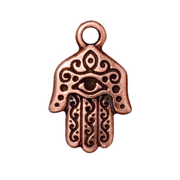 Hamsa Hand Charms, TierraCast Antique Copper Plated Pewter Evil Eye Charm